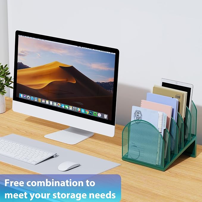 gianotter Desktop File Organizer with 5 Compartments | Desk Organizer Paper Organizer for Desk Workspace Organizers for Office Supplies (Green, Inclined Style)