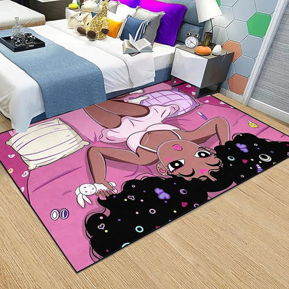 Black Magic Girls for Bedroom Large Cute African American Girls Floor Rugs for Bedroom Black Magic Girl Area Rug Girls Room Decor Pink Room Decor for Teen Girls, 5'×7'