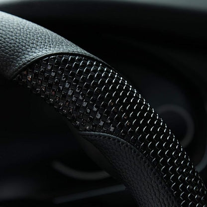 Valleycomfy Steering Wheel Cover with Microfiber Leather for Car Truck SUV 15 inch (Black)