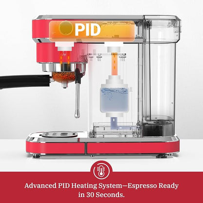 Espresso Machine 20 Bar, Professional Espresso Maker with Milk Frother Steam Wand, Compact Coffee Machine with Removable Water Tank for Cappuccino, Latte, Gift for Dad or Mom, Stainless Steel, Red
