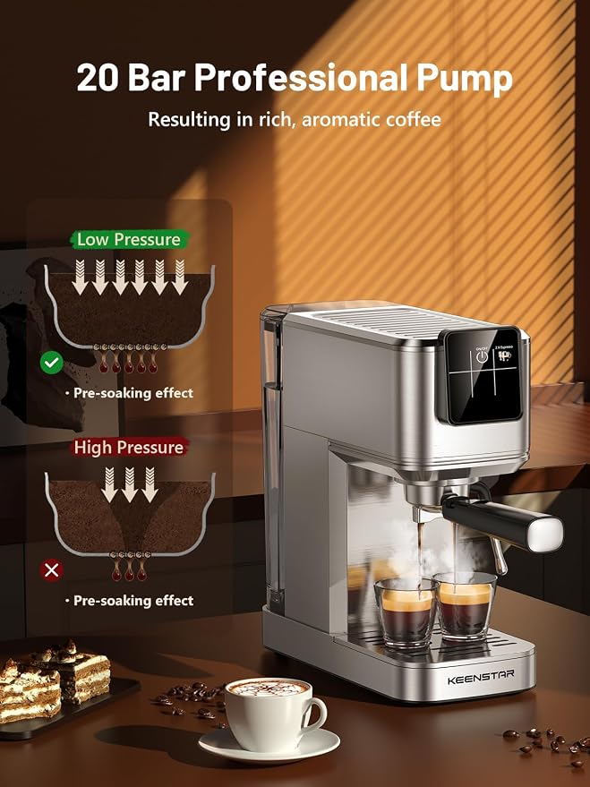 KEENSTAR 20Bar Espresso Machine, Hot & Iced Expresso Coffee Machines | Stainless Steel, Rapid Cold Brew, Touch Screen, Milk Frother Steam Wand, for Latte and Cappuccino