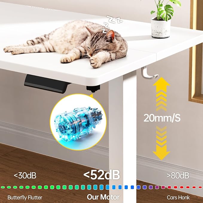 Veken Standing Desk, 63×27.6 Inch Electric Gaming Table, White | Height Adjustable Sit Stand Up Computer Tables for Home Office, Study , Writing, Suit students, employees and group work