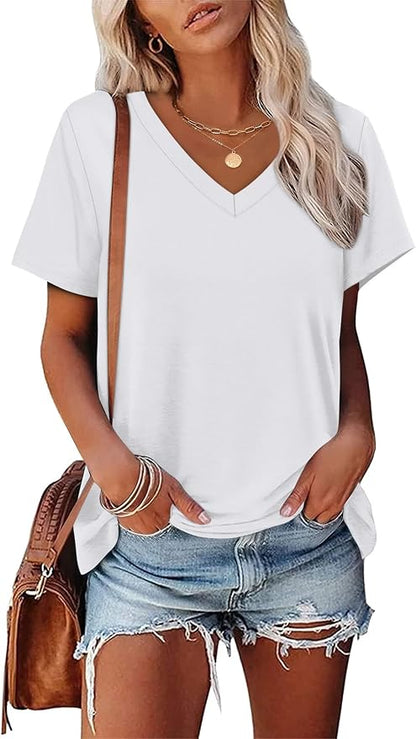 Alaroo Womens Summer Tops 2026 V Neck Short Sleeve Shirts Trendy Dressy Casual Vacation Outfits Printed
