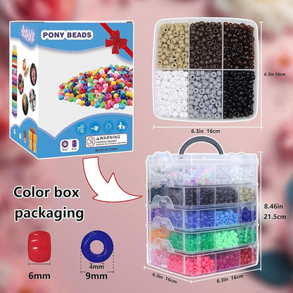 LIS HEGENSA 6300 Pcs DIY Childrens Crafts Beads Friendship Bracelet Kit, Pony Beads Letter Beads and Bracelet Making Kit, Colorful Charms, Used for Custom Necklace Bracelets and Jewelry (6300PCS)