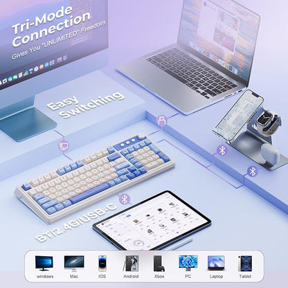 AULA 99 Key Purple Keyboard, Wireless Gaming Keyboard with Number Pad | RGB Backlit,Programmable,Creamy Sounding,Tri-Mode BT/2.4GHz/USB-C,2000mAh Membrane Keyboard,Thocky Computer Keyboards