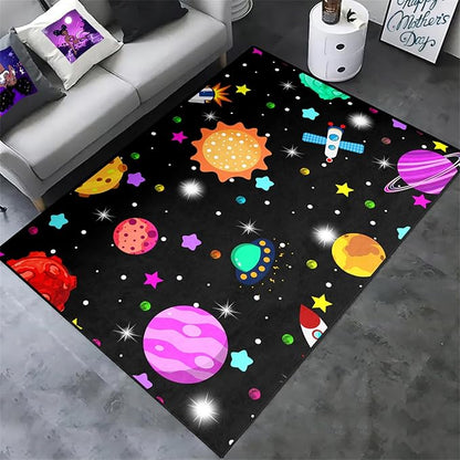 Space Rug - Space Rug for Boys Room Solar System Rug Planet Carpet for Kids Outer Space Area Rug Bedroom Boys Kids Rugs for Playroom Galaxy Rugs for Boys Bedroom,Black,5'×7'