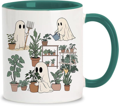 Hyturtle Cute Ghost Plant Mug Gifts For Plant Lovers on Birthday, Halloween | Garden Gifts for women, Gardening 11oz Ceramic Cup, Ghost Mug, Vivid double-sided fade-resistant print, Comfort grip handle