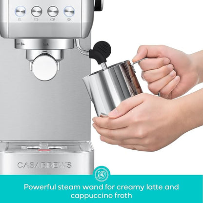 CASABREWS 3700 Essential Stainless Steel Espresso Machine with Steam Wand | 20-Bar Italian Pump, Powerful Steam Wand, 43.9oz Removable Water Tank, Compact Espresso Maker for Home, Cappuccino & Latte