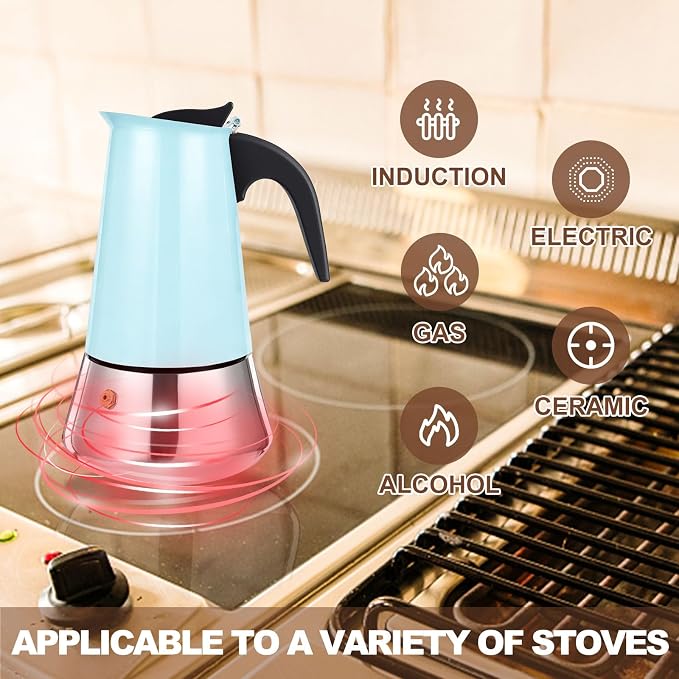 DITOSH6 Cup Stovetop Espresso Maker Stainless Steel Moka Pot Stove Top Percolator Italian Coffee Makers Capable Mocha Greca Machine Cafe Classic Induction Cookers for Home and Camping 300ml 10oz