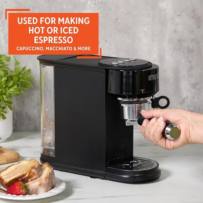 IMUSA 1 or 2 Cup Electric Slimbrew Espresso Cappuccino Coffee Maker, Black | Matte Finish, 20 Bar Pump, Milk Frother, Fast Heating, Hot or Iced Drinks, Home Baristas