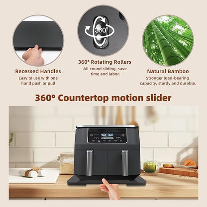 360°Rolling Tray Bamboo Appliance Slider for Breville Espresso Machine | Kitchen Sliding Tray for Coffee Maker Appliances Mat Easily from Under The Cabinet Black 13"×15.7"