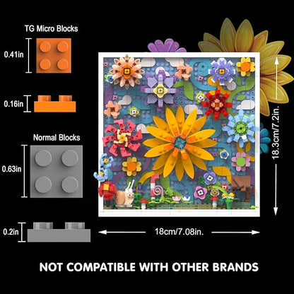 TG BLOCKS Micro Brick Flower World Building Set, 3D Floral Wall Art Home Office Decoration or Table Display, Creative Building Craft Set, Ideas Gift Building Toy for Adults,Teens Ages 8+ Kids