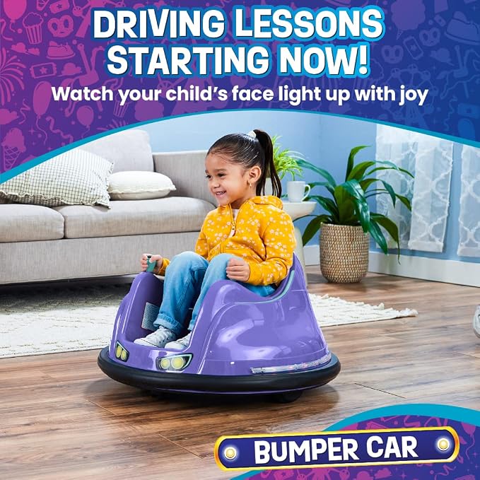 Flybar FunPark 6V Bumper Car for Toddlers, Kids Bumper Car, Electric Toddler Ride On Toys for Kids, Baby Bumper Car, Ages 1.5-4 Years, LED Lights, 360 Degree Spin, Supports up to 66 pounds (No Remote)