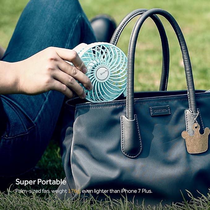 EasyAcc Mini Handheld Fan, USB Desk Fan Small Personal Portable Stroller Table Fan with Rechargeable Battery Operated Cooling Folding Electric Fan 3-10H Working Hours for Travel Office Outdoor