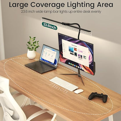 LED Desk Lamp with Wireless Remote, Dual Screen Computer Monitor Desk Lamps for Home Office, Eye Protection Modern Table Light Adjustable Flexible Gooseneck, for Architect Studio Working Reading