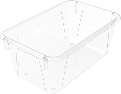 Storex Small Cubby Bins – Plastic Storage Containers for Classroom, 12.2 x 7.8 x 5.1 inches, Clear, 5-Pack (62464A05C)