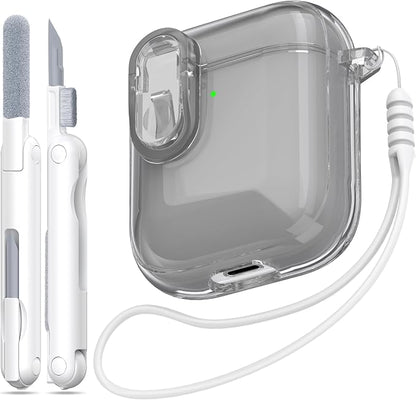 for Airpods 2nd Generation Case Cover with Secure Lock, Clear Soft TPU Transparent Military Grade Shockproof Protective Case with Cleaning Pen for Apple Airpods 2nd 2019, Clear Black