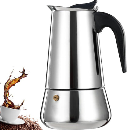 9 Cup Stovetop Espresso Maker Stainless Steel Moka Pot Stove Top Percolator Italian Coffee Makers Capable Mocha Greca Machine Cafe Classic Induction Cookers for Home and Camping 450ml 15oz