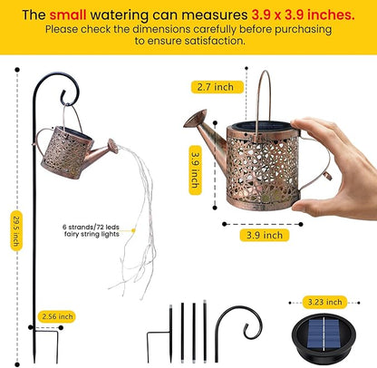 Solar Lights Outdoor Decorative, Metal Watering Can Lights Waterproof, Small Hanging Garden Decor Yard Outside Patio Lawn, Gifts for Mom Grandma Women Birthday(Warm White)