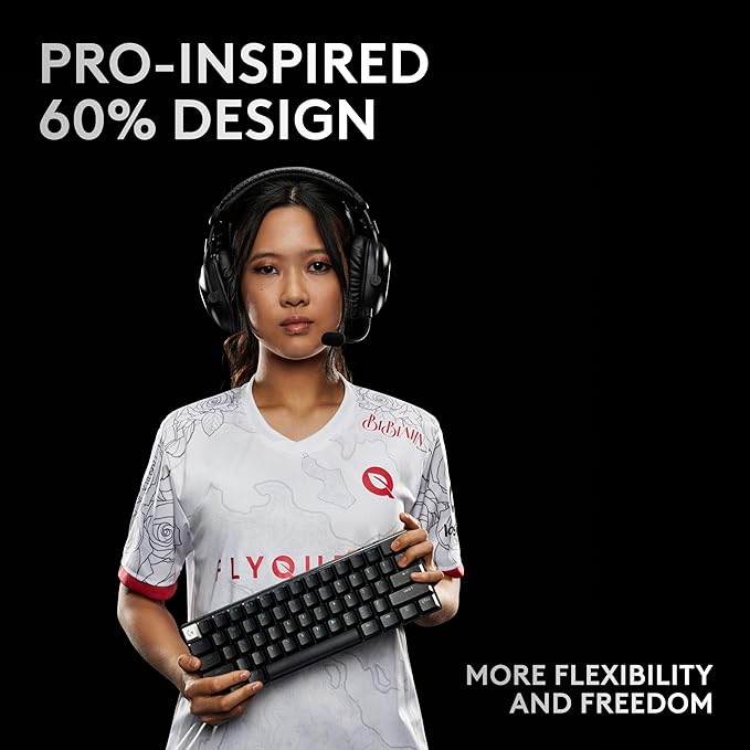 Logitech G PRO X 60% Wireless Gaming Keyboard (Linear Optical) - Black | Ultra Compact TKL 60%, Windows PC, LIGHTSYNC RGB, Dual-Shot PBT Keycaps, GX Optical Linear Switches