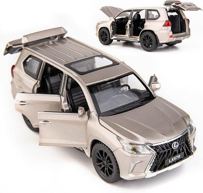 BDTCTK 1/32 Compatible for Lexus LX570 Off-Road in Luxury SUV Model Car, Zinc Alloy Pull Back Toy car with Sound and Light for Kids Boy Girl Gift(Silver)