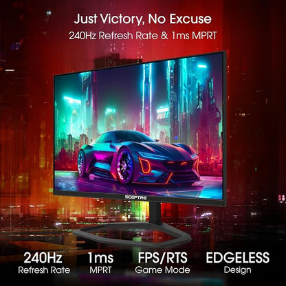 Sceptre New 24.5-inch Gaming Monitor 240+Hz 1ms DisplayPort x2 HDMI x2 100% sRGB AMD FreeSync Premium Build-in Speakers, Machine Black 2025 (E255B-FWD240 Series) | 25 FHD Va, 100% Srgb, Amd Freesync Premium, 2x Dp1.4, 2x Hdmi2.0, 2x2w Speakers