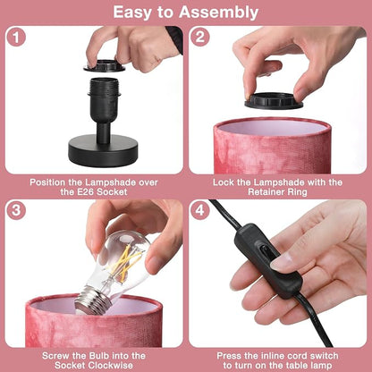 Fenmzee Small Table Lamps(Pink Shade - Black Base, 9" Inline Control) | 3000K LED Blub Included | 680 Lumens | Easy Assembly | Minimalist Design | E26 | for Kitchen | for Kids Room