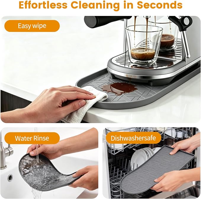 Silicone Coffee Mat,15.8"x7.9" Coffee Bar Mats for Countertop,Espresso Mat, Silicone Heat Resistant Mat for Espresso Machine/Coffee Maker（ (GREY)