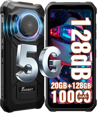 FOSSIBOT F110 Pro Rugged Smartphone Unlocked 5G Android 15, 128dB Loudest Speaker 20GB+128GB /2TB 10000mAH, 6.7'' HD Display 50MP Rear Camera, IP68/69K Waterproof, NFC/Dual SIM/Widevine L1
