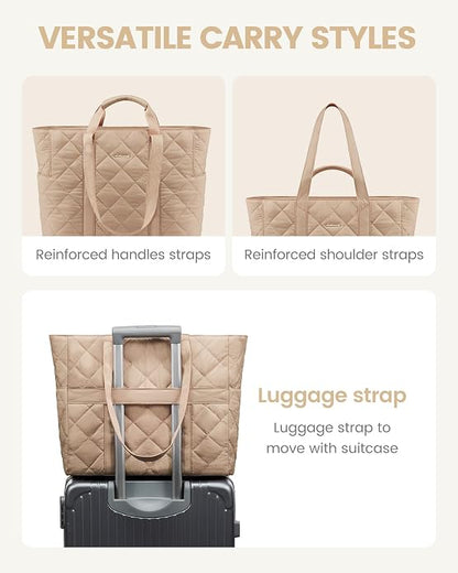 LOVEVOOK Tote Bag for Women,Light Puffer Tote Bag with Multi-pockets,Stylish Carry on Laptop Bags for Daily,Travel,Work,Gym