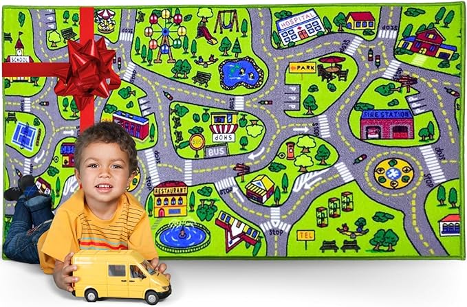 ToyVelt Kids Carpet Playmat Car Rug – Educational Road Traffic Carpet Multi Color Play Mat - Best Kids Rugs for Playroom & Kid Bedroom – for Ages 3-12 Years Old (43" L x 26" W)
