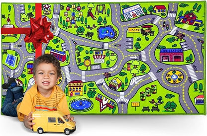 ToyVelt Kids Carpet Playmat Car Rug – Educational Road Traffic Carpet Multi Color Play Mat - Best Kids Rugs for Playroom & Kid Bedroom – for Ages 3-12 Years Old (43" L x 26" W)
