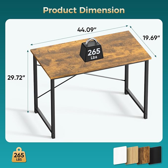 OLIXIS 44 Inch Computer Office Desk for Small Spaces, Writing Gaming Work Desk Modern Study Table with Metal Frame Home Bedroom, Rustic Brown | Computer Writing Workstation, Strong Metal Frame, Small Spaces Home Bedroom Dorm, Rustic Brown