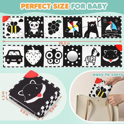 BBWOO High Contrast Baby Toys for Newborn, Tummy Time Mirror, Black and White Baby Toy for 0-6 Months, Soft Montessori Visual Stimulation Infant Book, Boy Girl Shower Gift