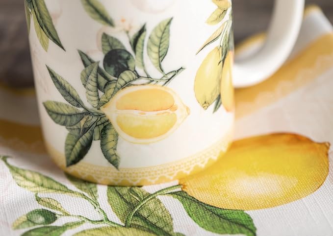 Maison d' Hermine Coffee Mug with Handles Tea Cups (15 Ounce, Pack of 2) | Fine Bone China Coffee Mugs for Hot Beverages Cappuccino Latte Home Restaurant Hotel Spring Summer -Limoncello