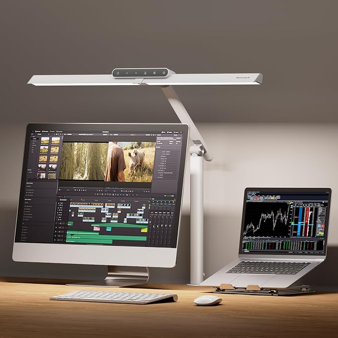 Honeywell HJ1 Sunturalux LED Clamp Desk Lamp 1200LM for Computer | CRI≥97, 4 Color Temps, Eye-Caring, Architect Task Lamp for Workbench, Reading, White