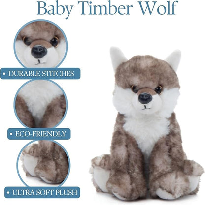 The Petting Zoo Timber Wolf Stuffed Animal Plushie, Gifts for Kids, Wild Onez Babiez Wildlife Animals, Wolf Plush Toy 6 inches