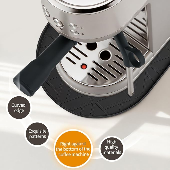 Silicone Coffee Mat,15.8"x7.9" Coffee Bar Mats for Countertop,Espresso Mat, Silicone Heat Resistant Mat for Espresso Machine/Coffee Maker（Black）