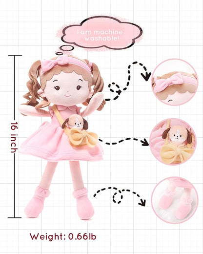 LeyaDoll Soft Baby Doll Toys (16''), My First Baby Rag Doll for 1 Year-Old Girl Birthday Gift, Christmas Plush Toys Gift for Toddler Kids Infants-Daydream-Mia-and-Her-Pet-Dog