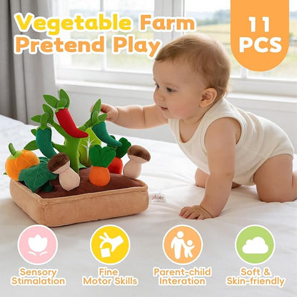 Jollybaby Baby Toys 6-12 Months - Vegetables Garden Plant Plush 11PCS - 6 Month Old Toys Montessori Sensory Toy Mushroom Carrot Boy Girl Gifts Toddler Easter Basket Stuffers