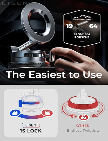 LISEN for Magsafe Car Mount, Magnetic Phone Holders for Your Car Vacuum, Phone Mount for Car Accessories for Women Men Jeep BMW, Suction Phone Holder Gifts Kits, for iPhone 17 Pro Max 16 15 14 13 12