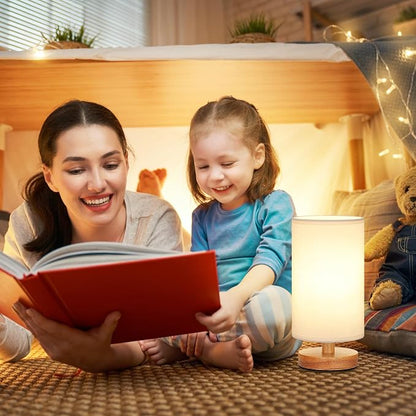 Fenmzee Small Table Lamps (White Shade - Wood Base, 9" Inline Control) | 3000K LED Blub Included | 680 Lumens | Easy Assembly | Minimalist Design | E26 | for Kitchen | for Kids Room