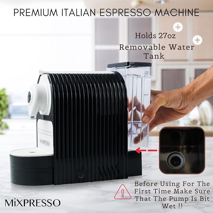 Mixpresso Espresso Machine, Compatible with Nespresso OriginalLine Capsules | 1400W single serve coffee maker with one-touch operation, 19-bar Italian pump and 27oz water tank, black