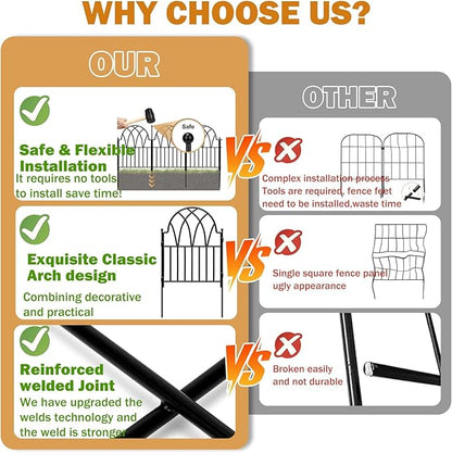 24in(H) x 10.56ft(L) Garden Fence - No Dig Metal Fence Animal Barrier Arched Wire Border Panels with Ground Stakes for Dogs Flower Beds Yard Patio Outdoor Decor
