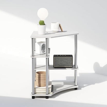 Furinno Turn-N-Tube Multipurpose Corner Shelf, Display Rack, Bookshelf, White Oak, Stainless Steel Tubes