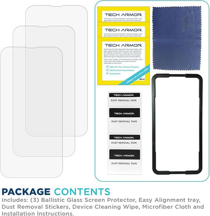 Tech Armor for Apple iPhone 17E Screen Protector,iPhone 16E, iPhone 14, 13 and 13 Pro Tempered Glass 6.1 Inch - Ballistic, Case Friendly, Easy Install, Sensor Protection, HD, 9H Hardness - 3 Pack