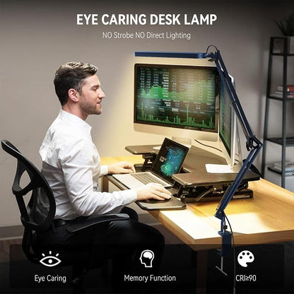 SKYLEO Desk Lamp - LED Desk Light - 5 Color Modes X 11 Brightness Levels - Adjustable Swing Arm - Timmer & Memory Function - 12W Lamp for Desk - Blue