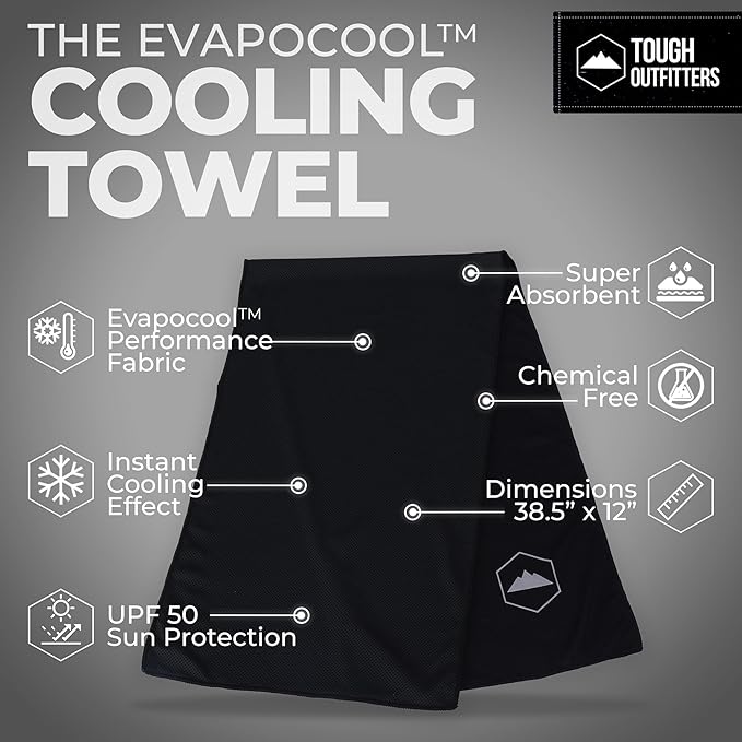 Tough Outdoors Cooling Towels for Neck Face - Neck Cooling Towel for Hot Weather Yoga Sports Golf Sweat - Instant Cold Towel