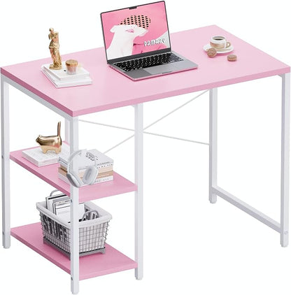 Pamray 32 Inch Small Computer Desk with Shelves for Bedroom Small Spaces | For Home Office, Dorm and Apartment, for Study and Writing, Headphone Hook, Space-Saving, Compact, Easy Setup