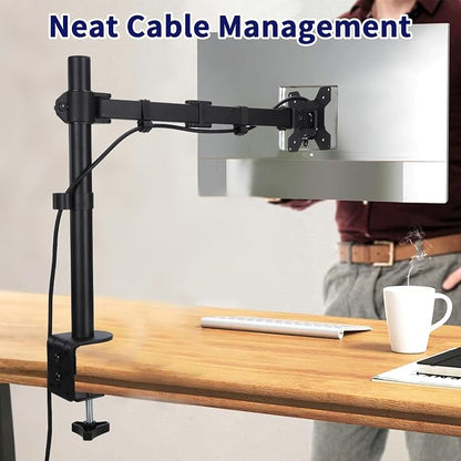 Single Monitor Arm Mount for 13-32 Inch Screen Up to 22lbs | Ultrawide Screens Up to 38 Inch Fully Adjustable Stand with C-Clamp/Grommet Base Tilt Rotation Max VESA 100x100